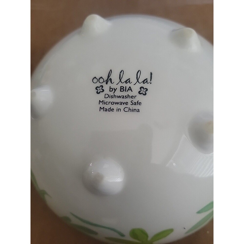 Ooh La La by BIA Stoneware Bowl 6 inches Fruit slice Leaf Blue In And Out  Print - Picture 5 of 10